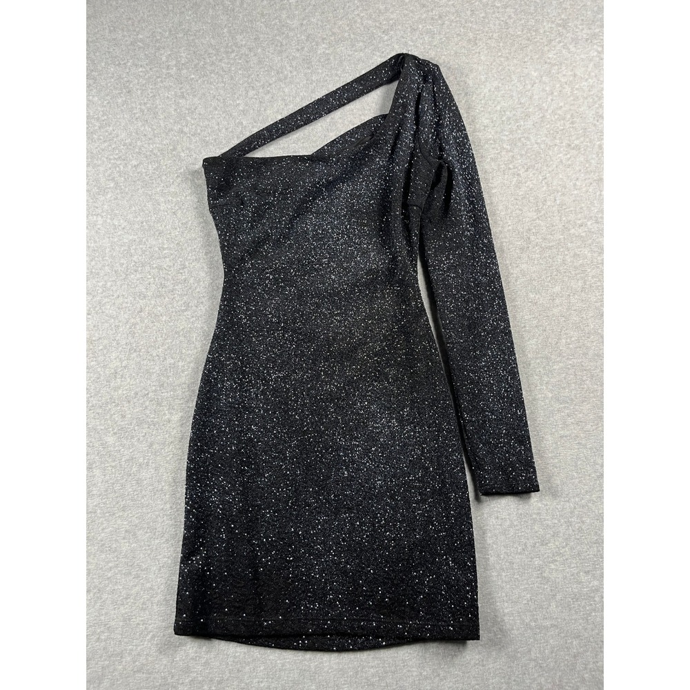 Windsor One Shoulder Mini Dress Women M Black Glitter Homecoming HOCO Formal